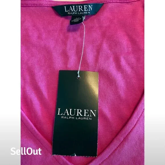Lauren Ralph Lauren Women's V-Neck Blouse Pink XL 3/4 Sleeve Casual - Picture 3 of 6
